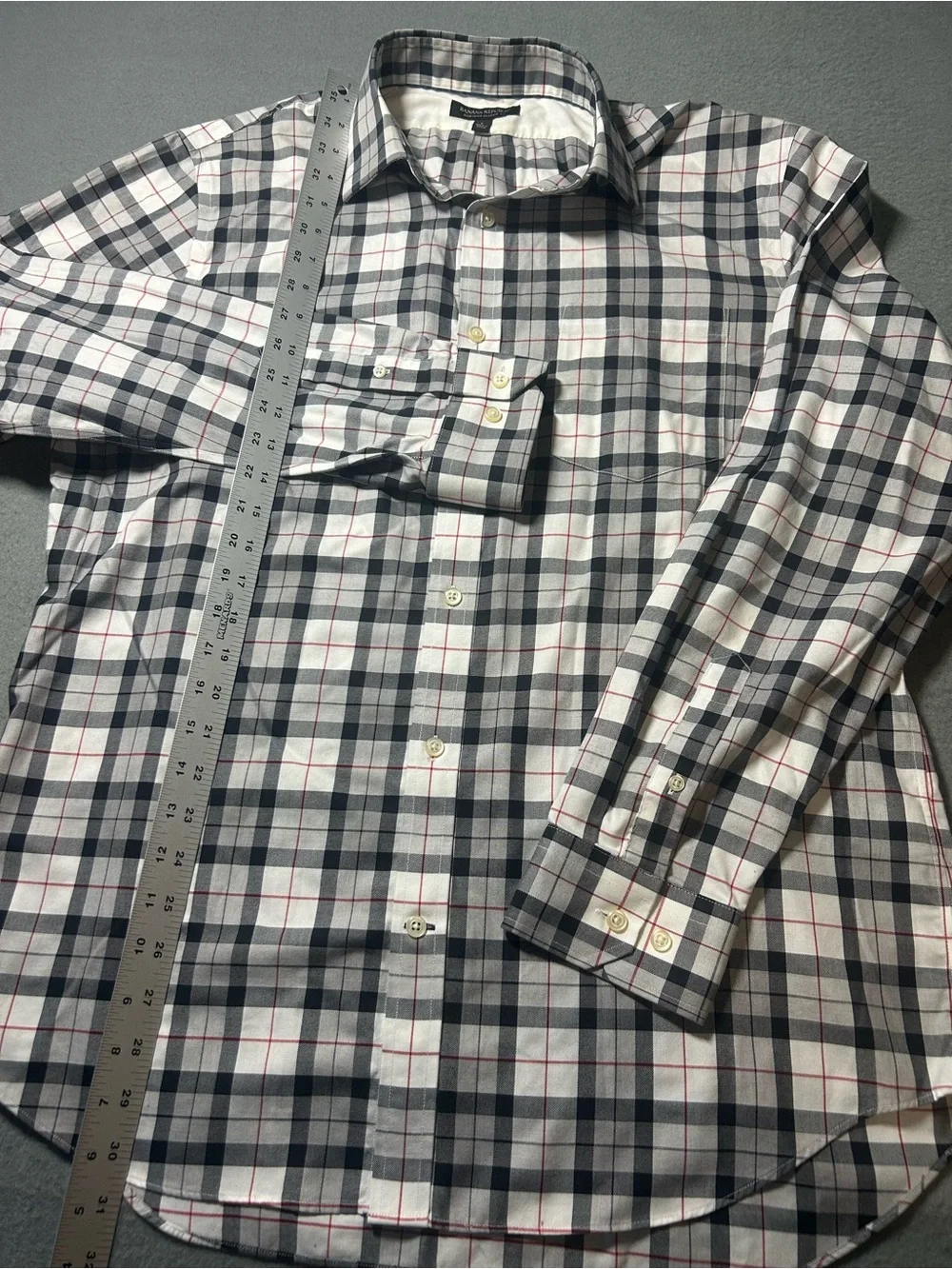 Banana Republic Men's Plaid Button-Down Shirt - White, Black & Red Accent